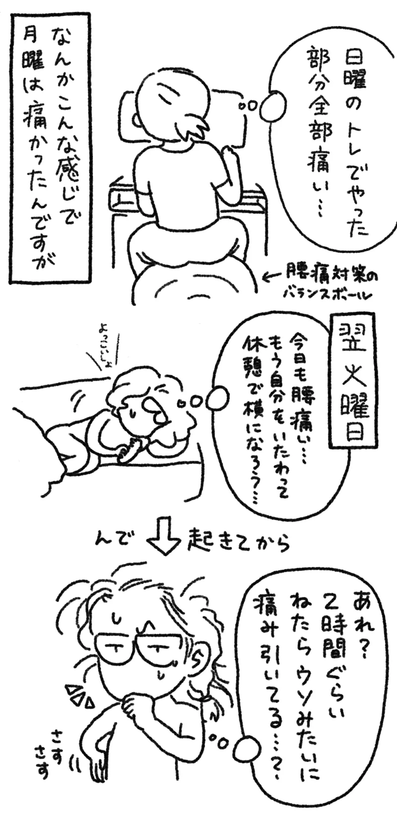 運動しすぎで腰痛ひどくて胎児のポーズだった